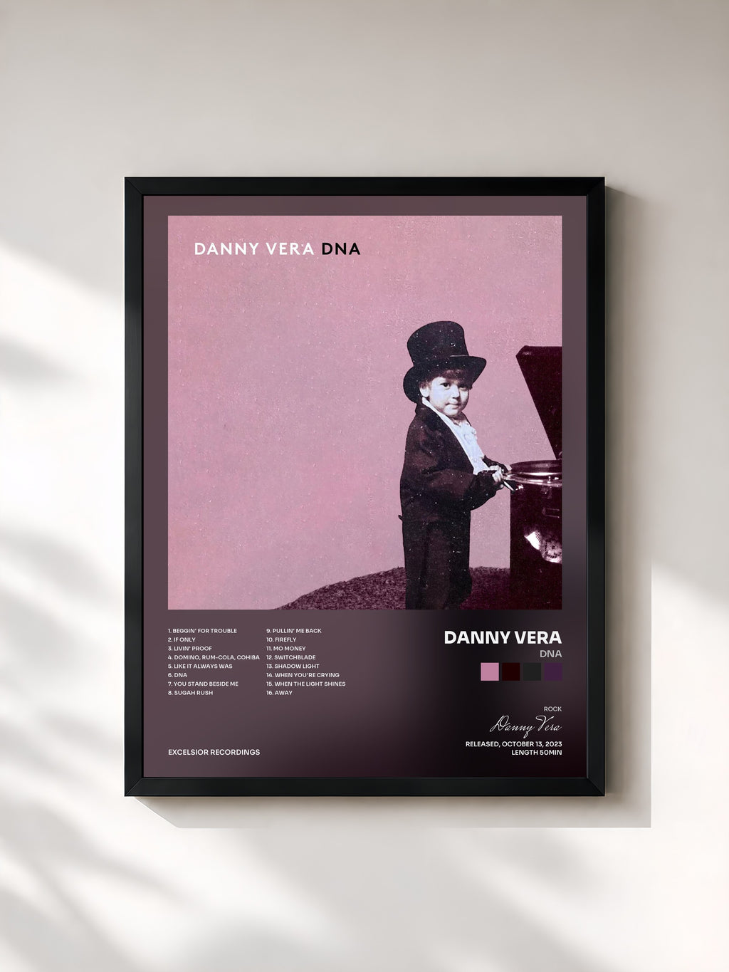 #noir Tableau de l'album DNA de Danny Vera, cadre noir, imprimé et encadré en France