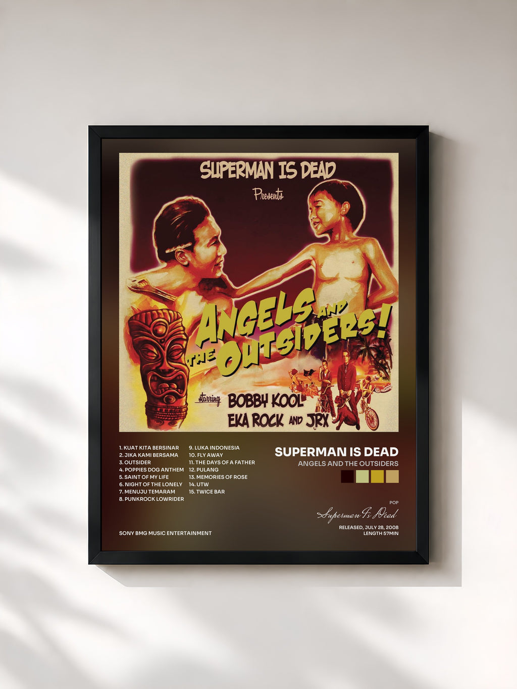 #noir Tableau de l'album Angels And The Outsiders de Superman Is Dead, cadre noir, imprimé et encadré en France
