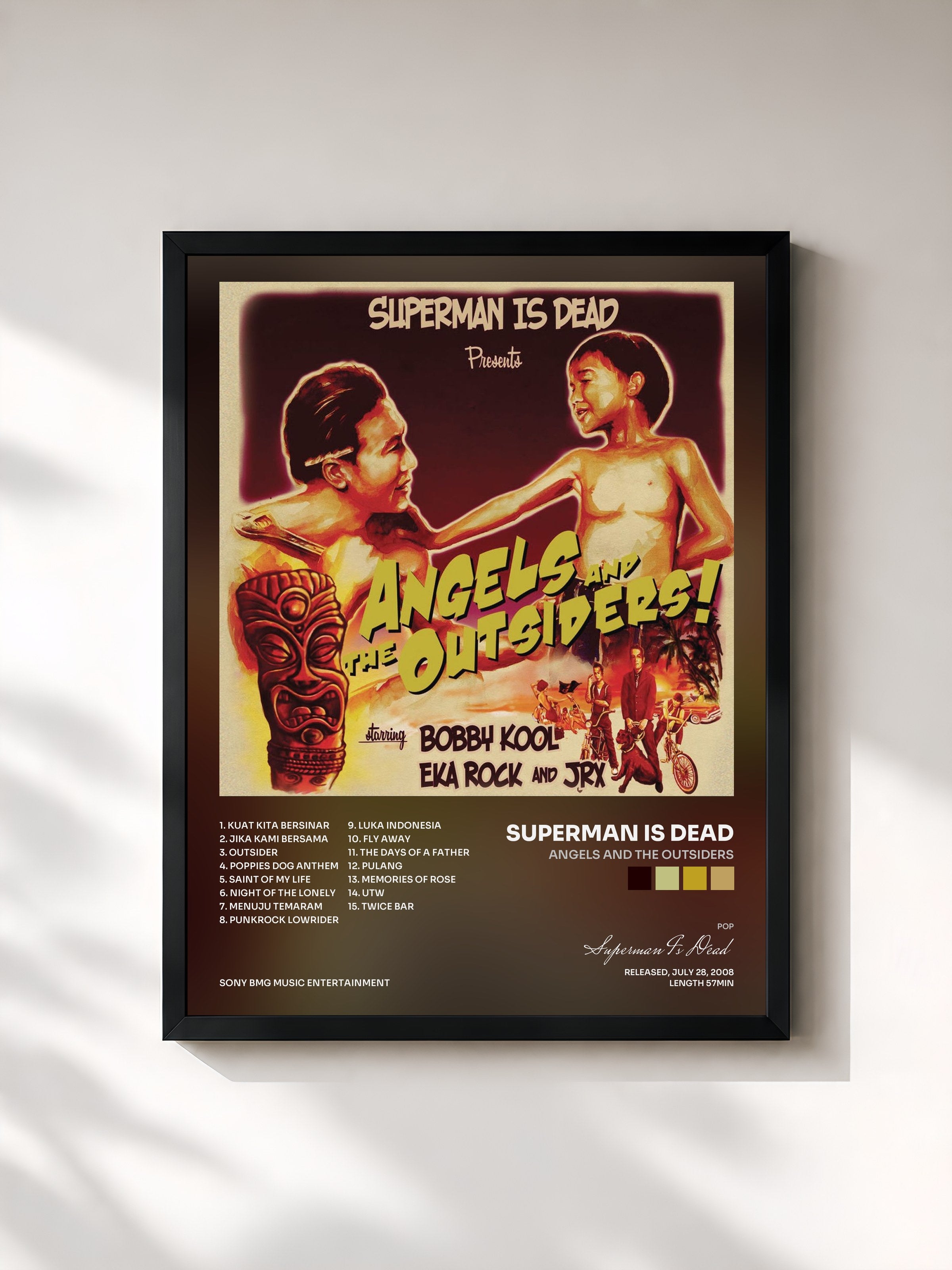 #noir Tableau de l'album Angels And The Outsiders de Superman Is Dead, cadre noir, imprimé et encadré en France
