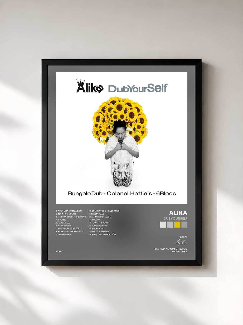 #noir Tableau de l'album DubYourSelf de Alika, cadre noir, imprimé et encadré en France