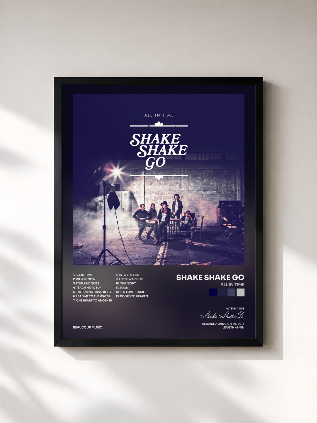 #noir Tableau de l'album All in Time de Shake Shake Go, cadre noir, imprimé et encadré en France