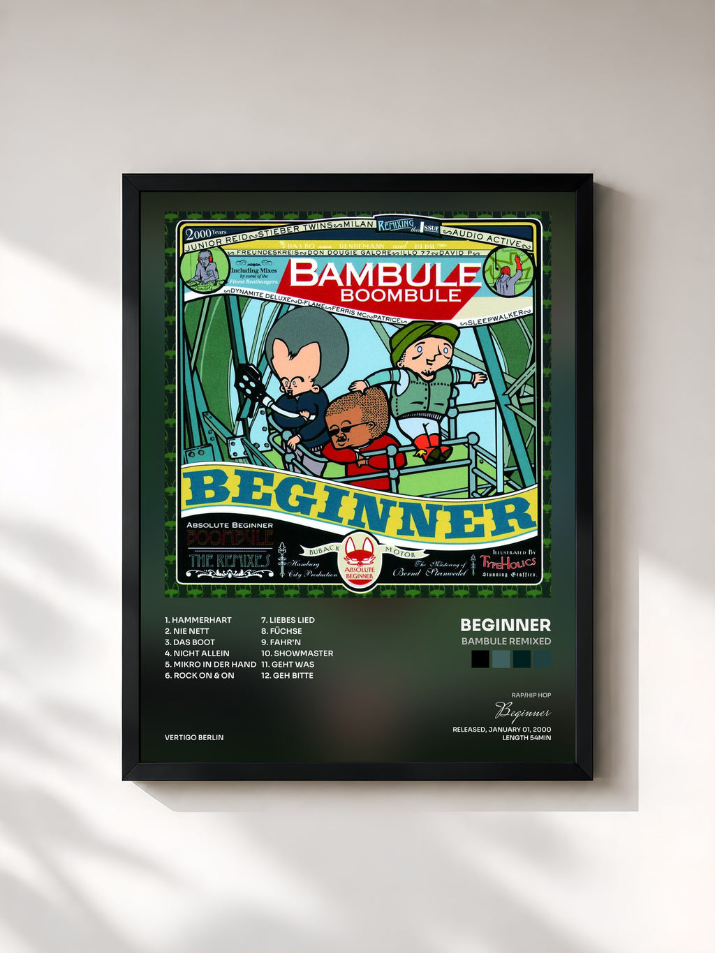 #noir Tableau de l'album Bambule Remixed de Beginner, cadre noir, imprimé et encadré en France
