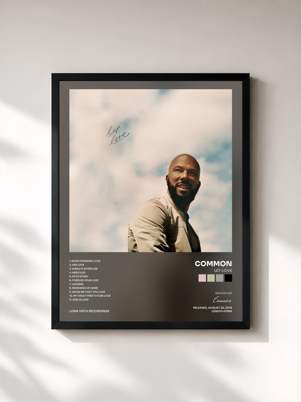 #noir Tableau de l'album Let Love de Common, cadre noir, imprimé et encadré en France