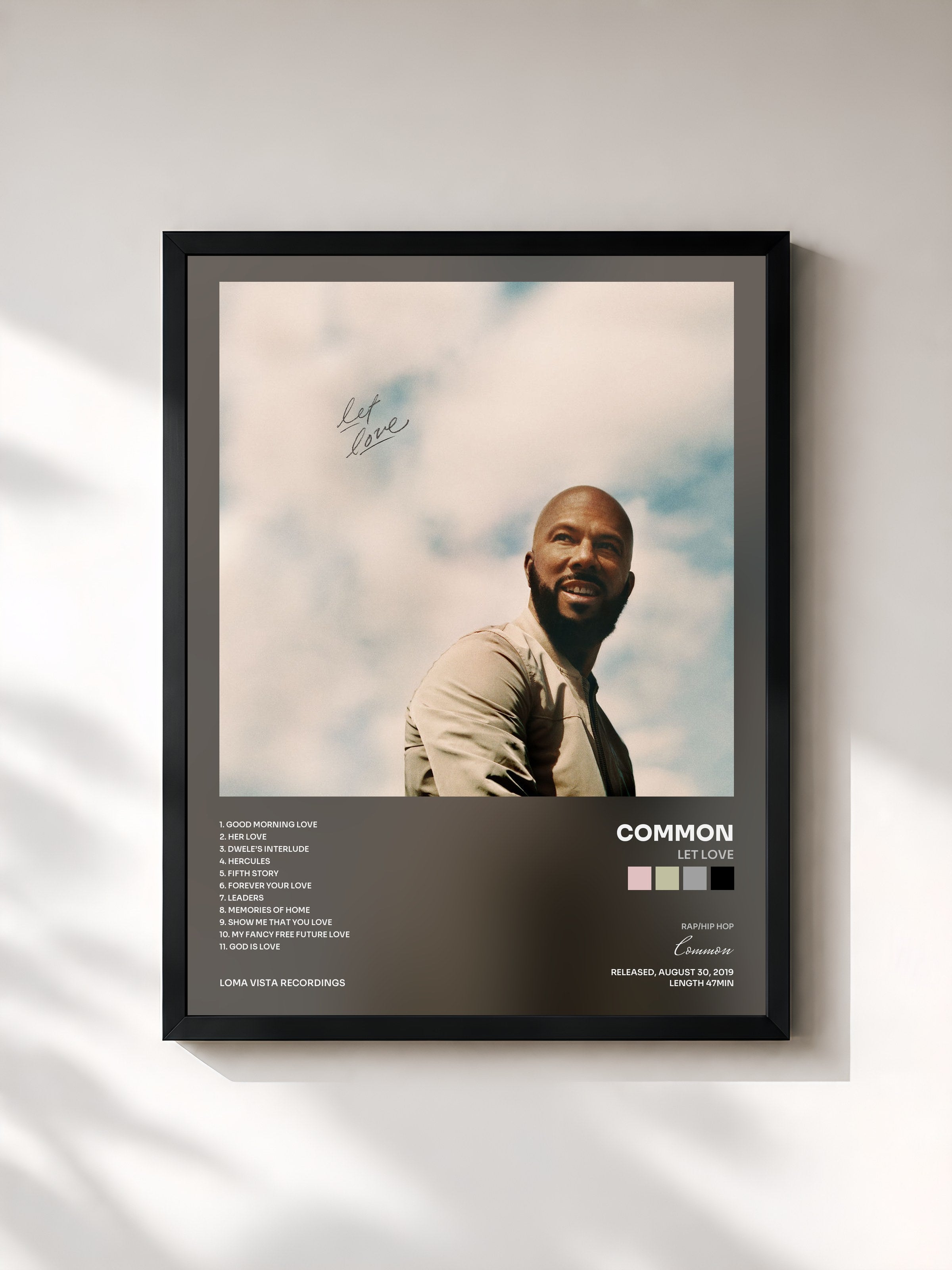 #noir Tableau de l'album Let Love de Common, cadre noir, imprimé et encadré en France