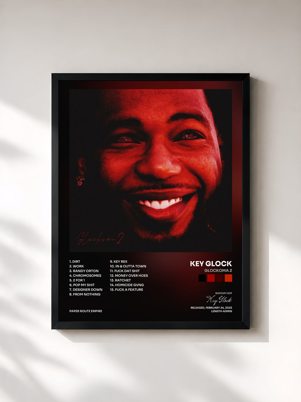 #noir Tableau de l'album Glockoma 2 de Key Glock, cadre noir, imprimé et encadré en France