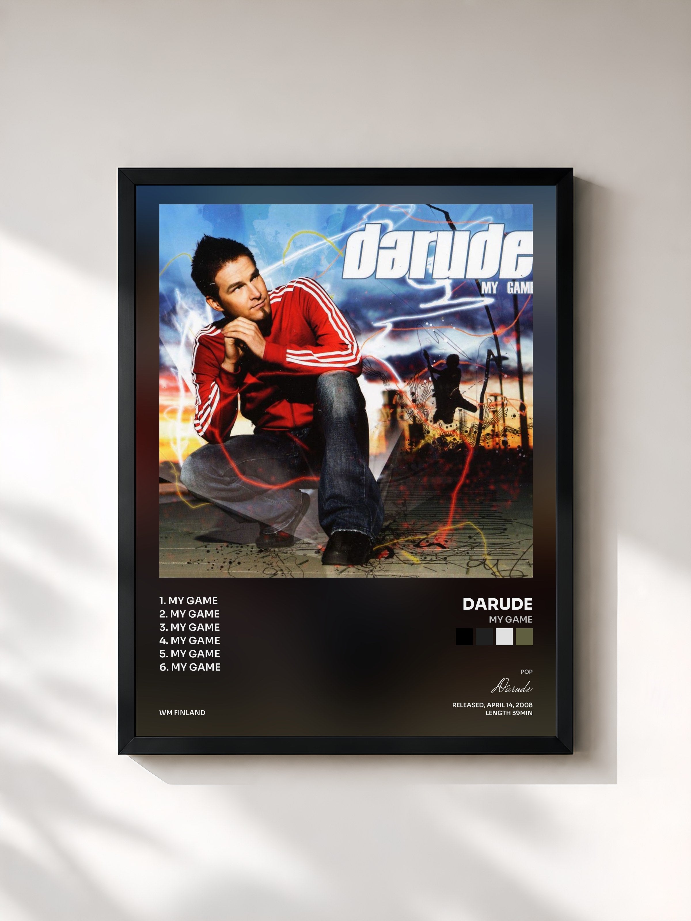 #noir Tableau de l'album My Game de Darude, cadre noir, imprimé et encadré en France
