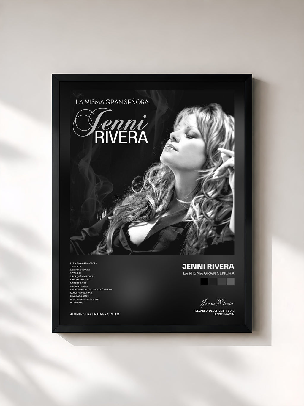 #noir Tableau de l'album La Misma Gran Señora de Jenni Rivera, cadre noir, imprimé et encadré en France