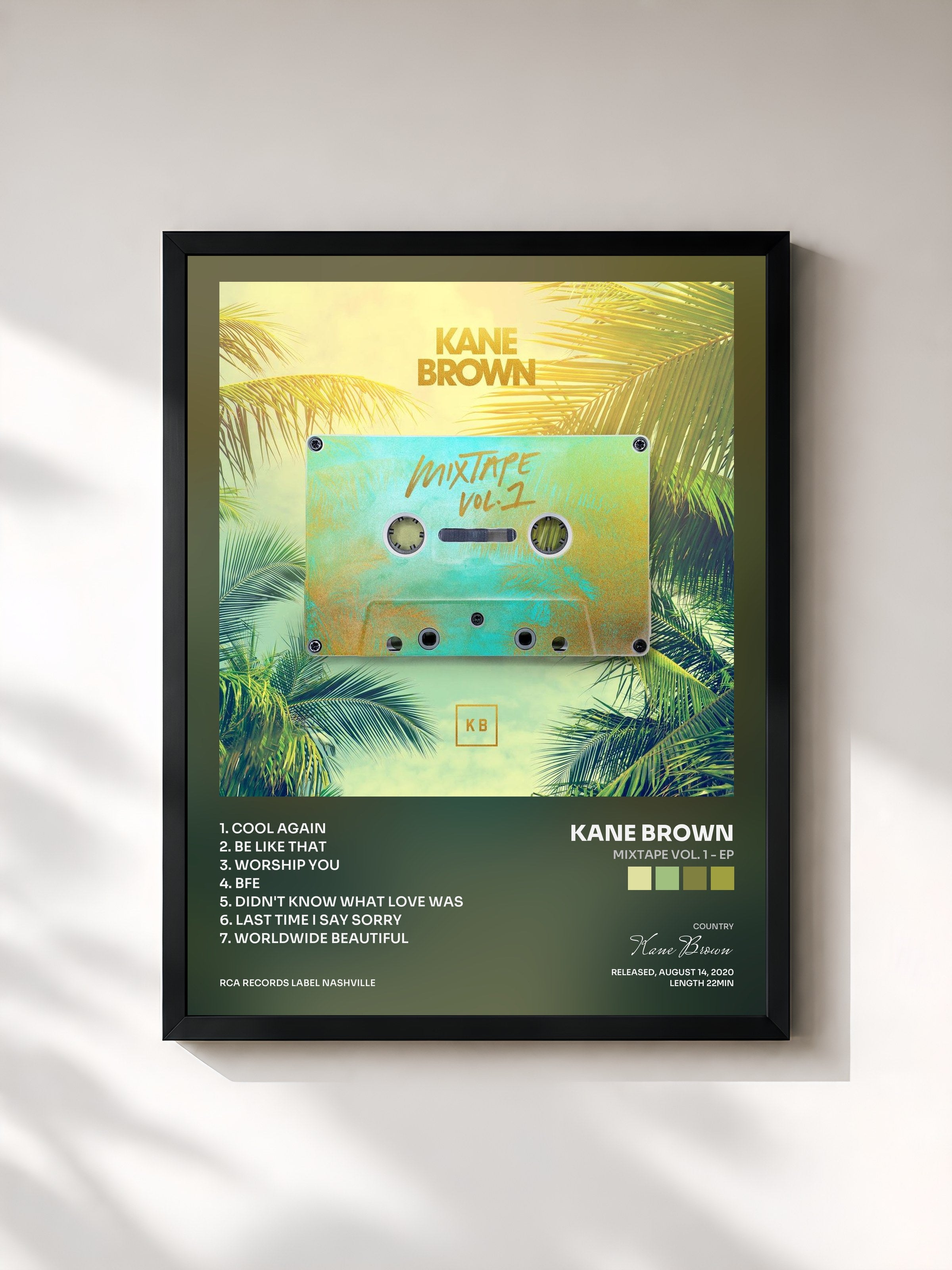 #noir Tableau de l'album Mixtape Vol. 1 - EP de Kane Brown, cadre noir, imprimé et encadré en France