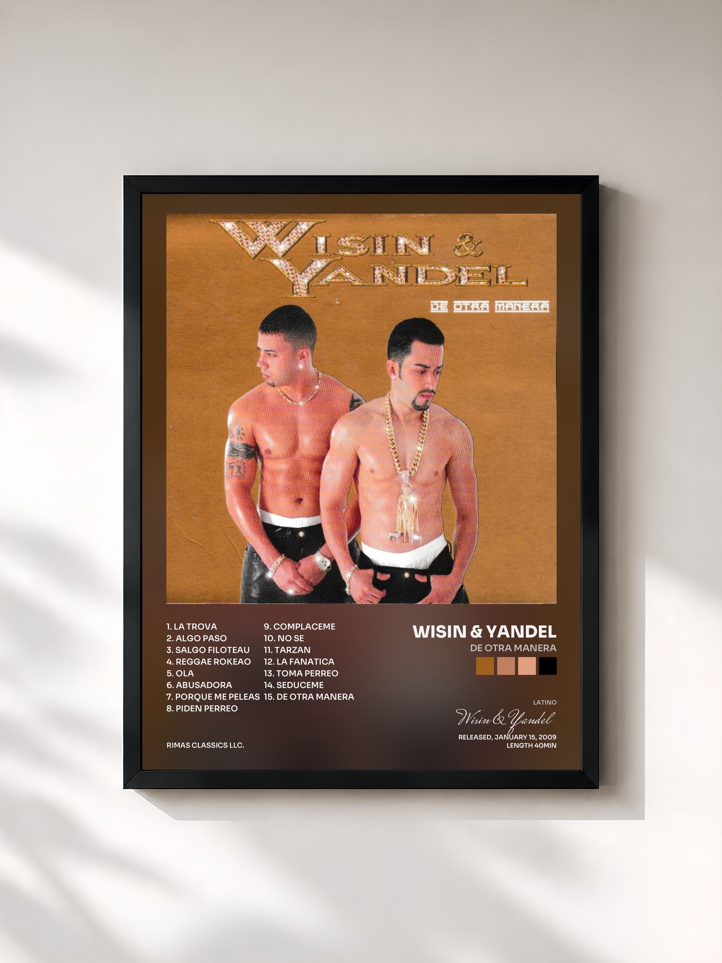 #noir Tableau de l'album De Otra Manera de Wisin & Yandel, cadre noir, imprimé et encadré en France