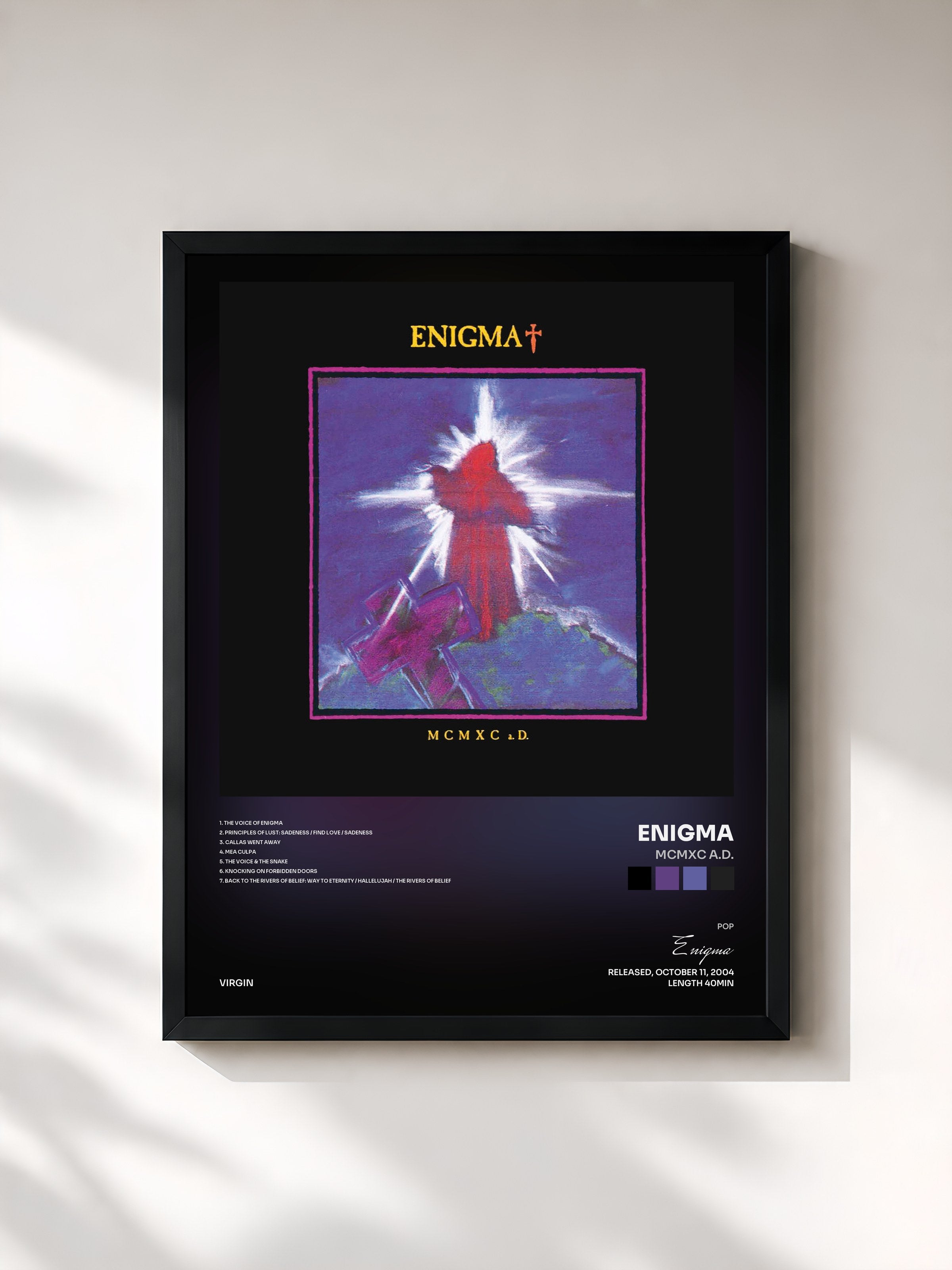 #noir Tableau de l'album MCMXC a.D. de Enigma, cadre noir, imprimé et encadré en France