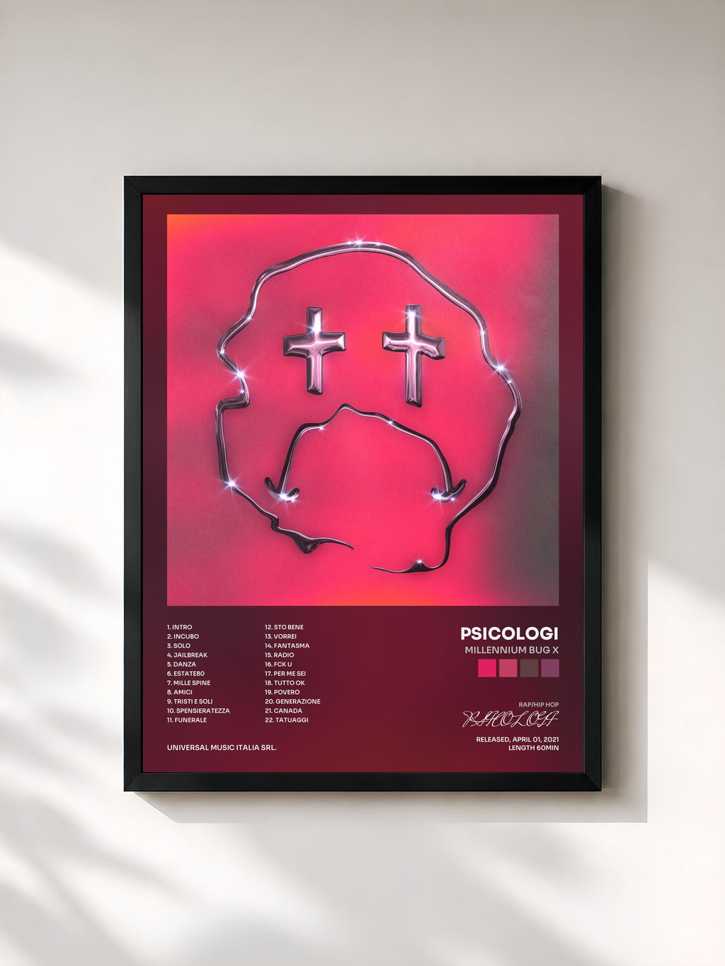 #noir Tableau de l'album MILLENNIUM BUG X de PSICOLOGI, cadre noir, imprimé et encadré en France