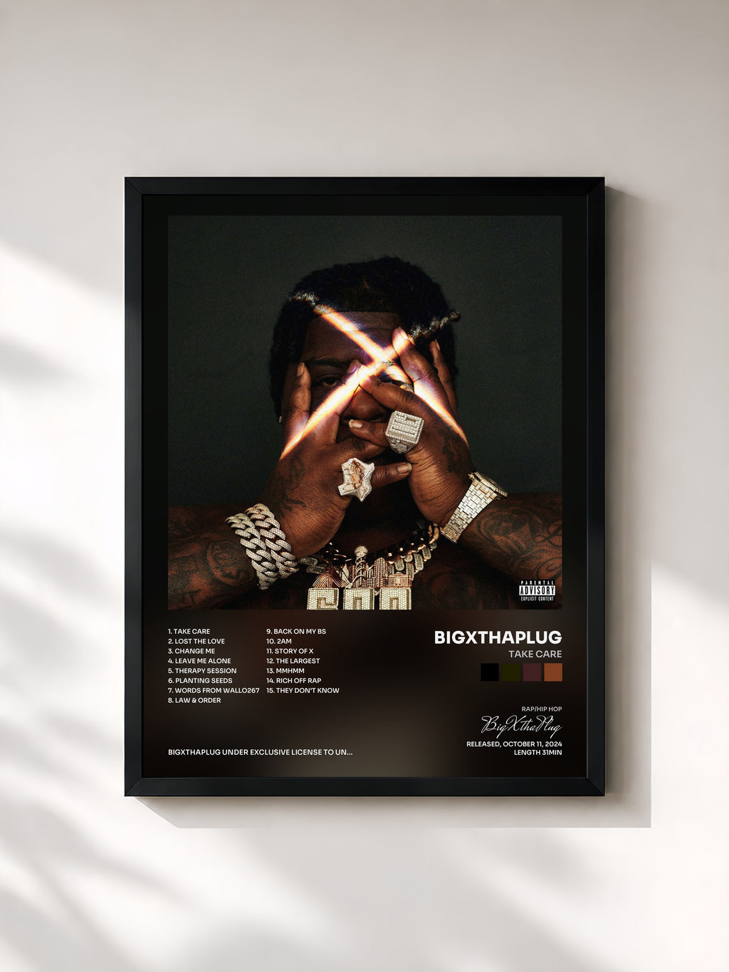 #noir Tableau de l'album TAKE CARE de BigXthaPlug, cadre noir, imprimé et encadré en France