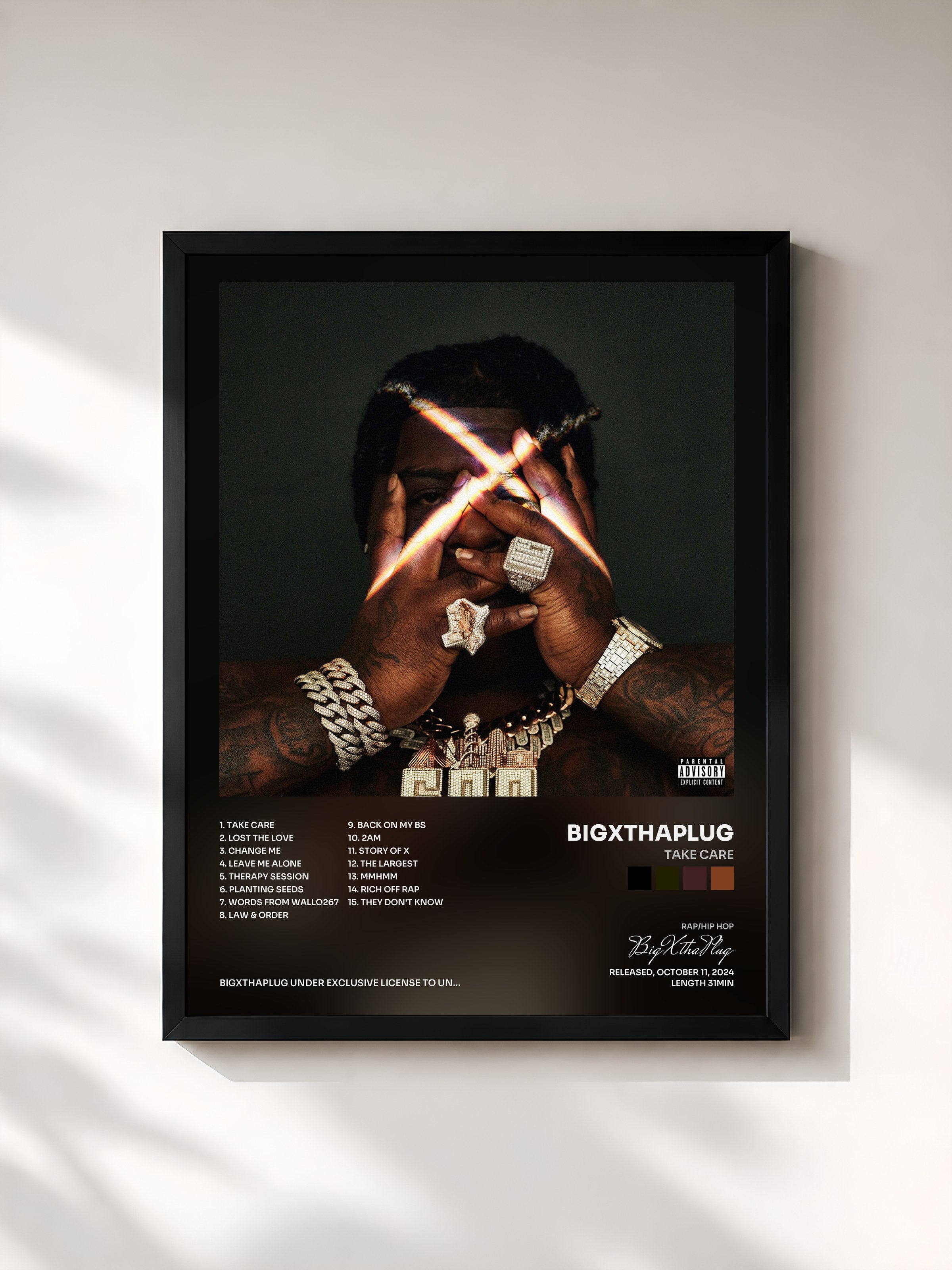 #noir Tableau de l'album TAKE CARE de BigXthaPlug, cadre noir, imprimé et encadré en France