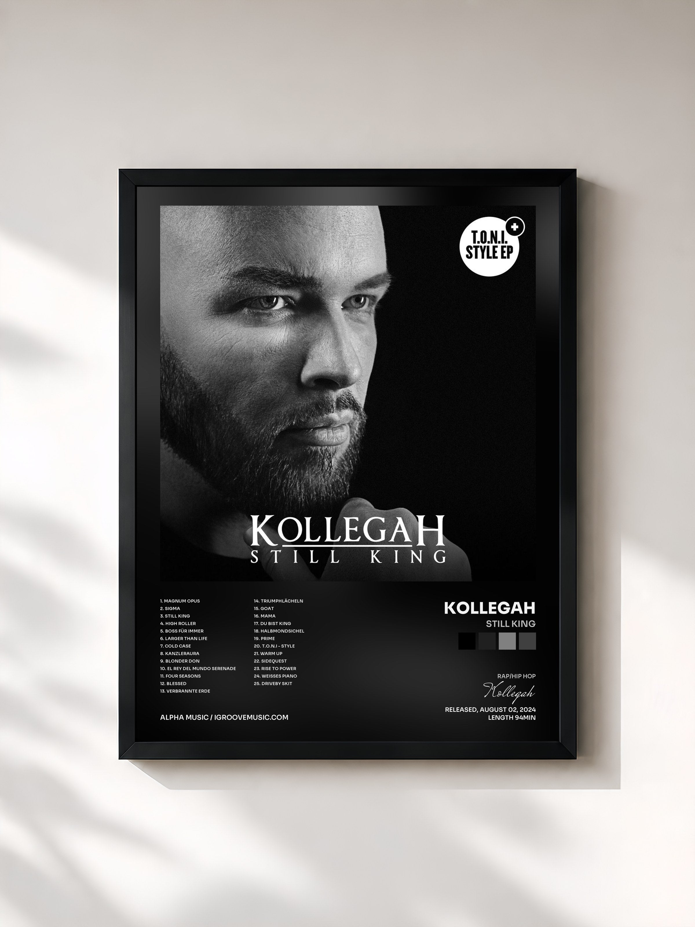 #noir Tableau de l'album Still King de Kollegah, cadre noir, imprimé et encadré en France