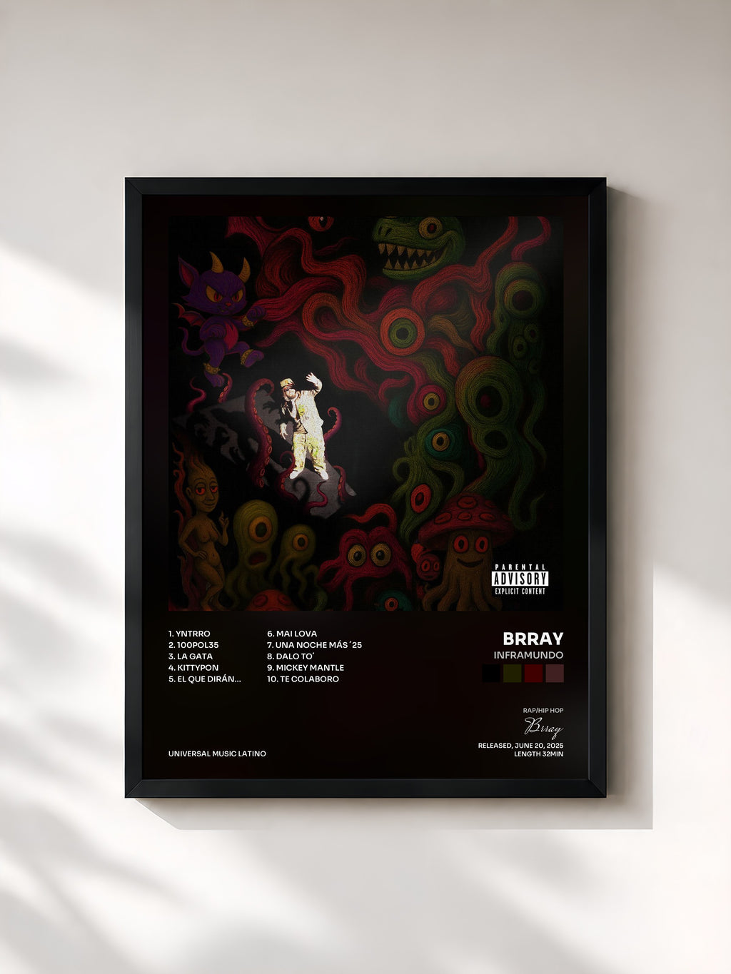 #noir Tableau de l'album Inframundo de Brray, cadre noir, imprimé et encadré en France