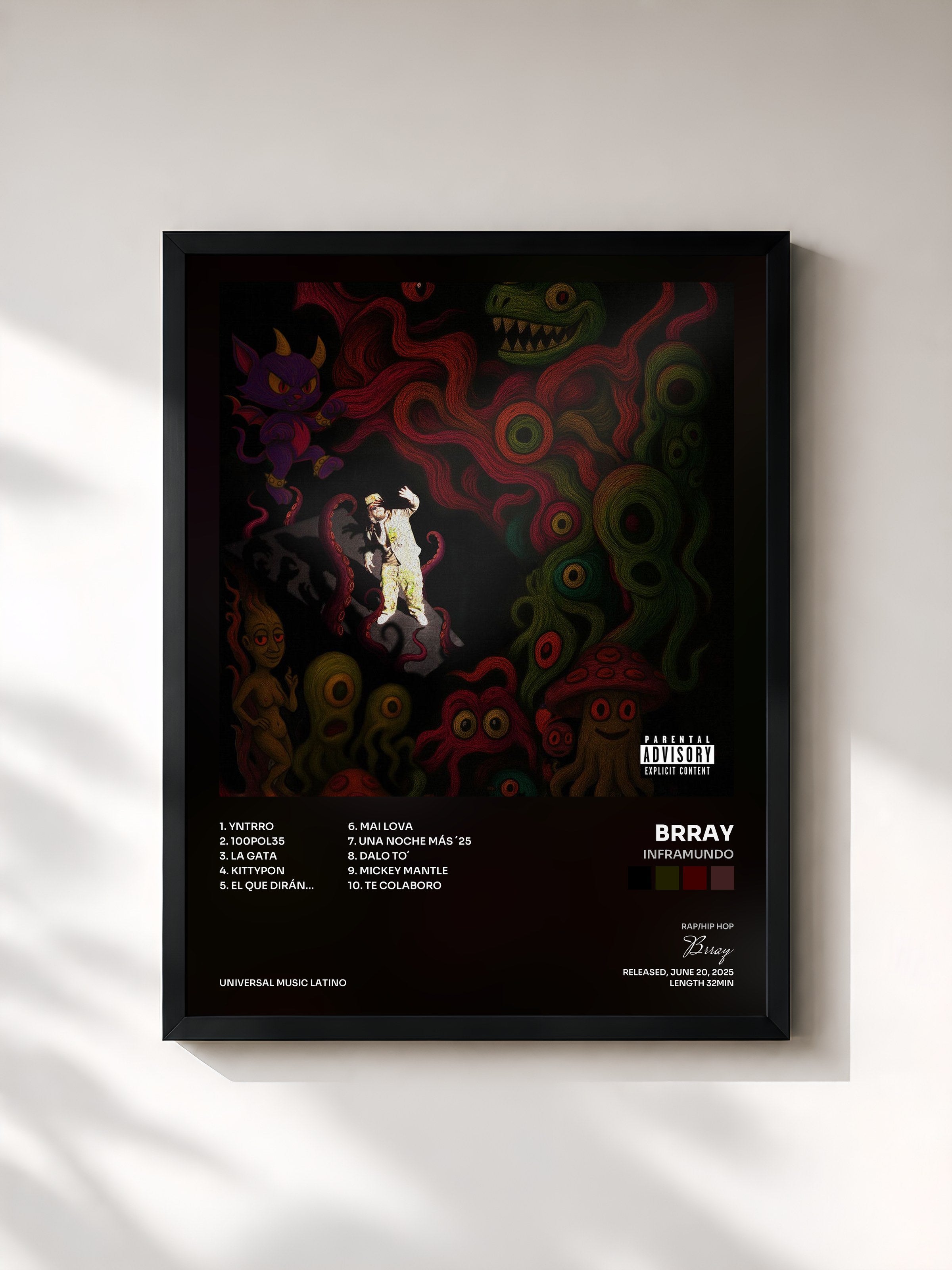 #noir Tableau de l'album Inframundo de Brray, cadre noir, imprimé et encadré en France