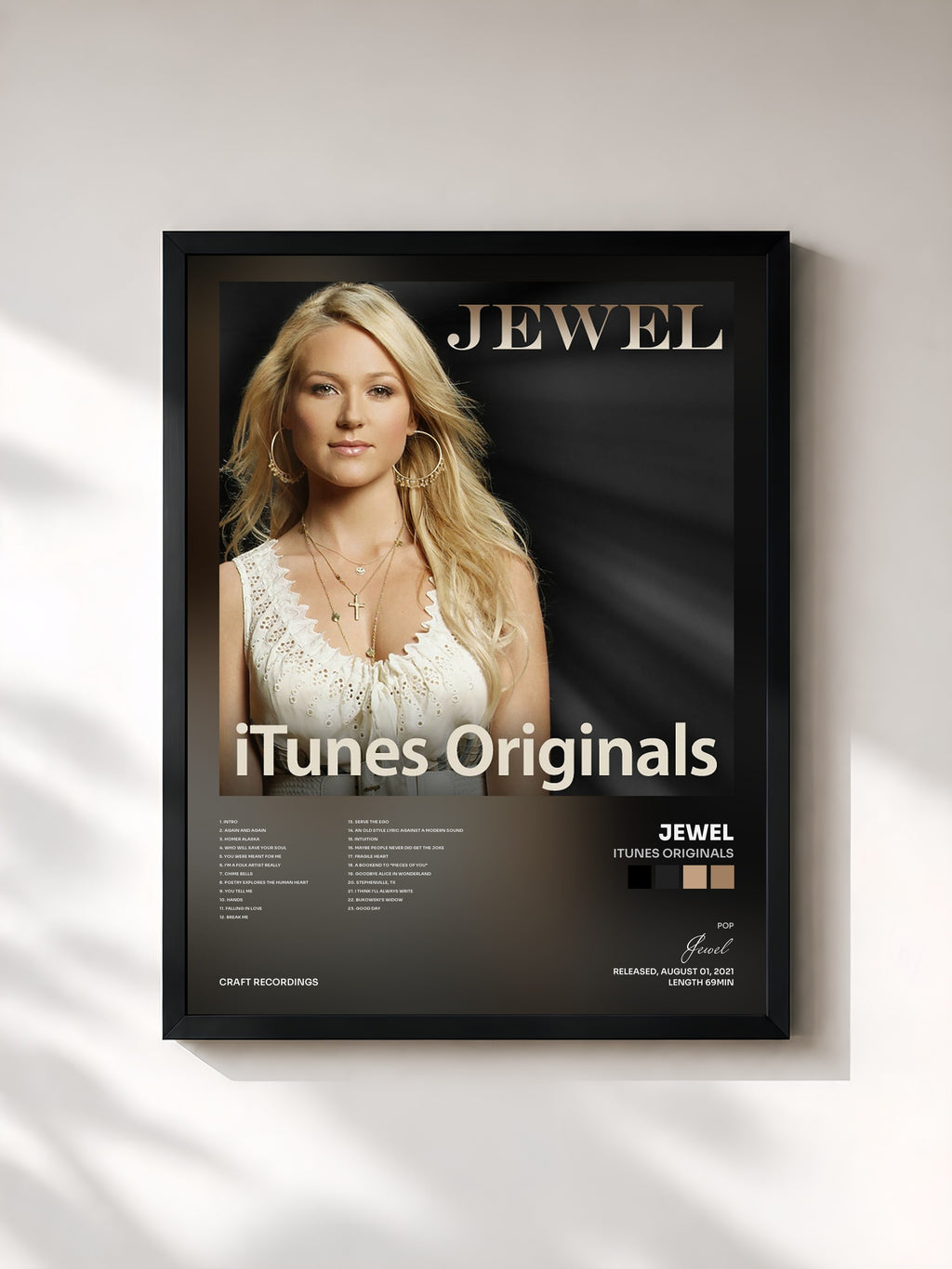 #noir Tableau de l'album iTunes Originals de Jewel, cadre noir, imprimé et encadré en France