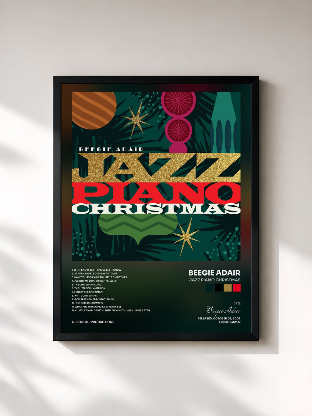 #noir Tableau de l'album Jazz Piano Christmas de Beegie Adair, cadre noir, imprimé et encadré en France