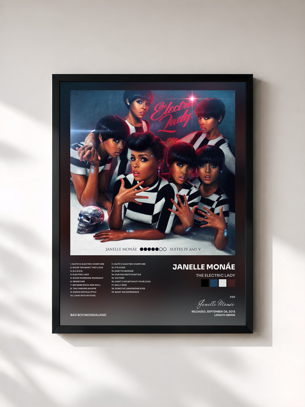 #noir Tableau de l'album The Electric Lady de Janelle Monáe, cadre noir, imprimé et encadré en France