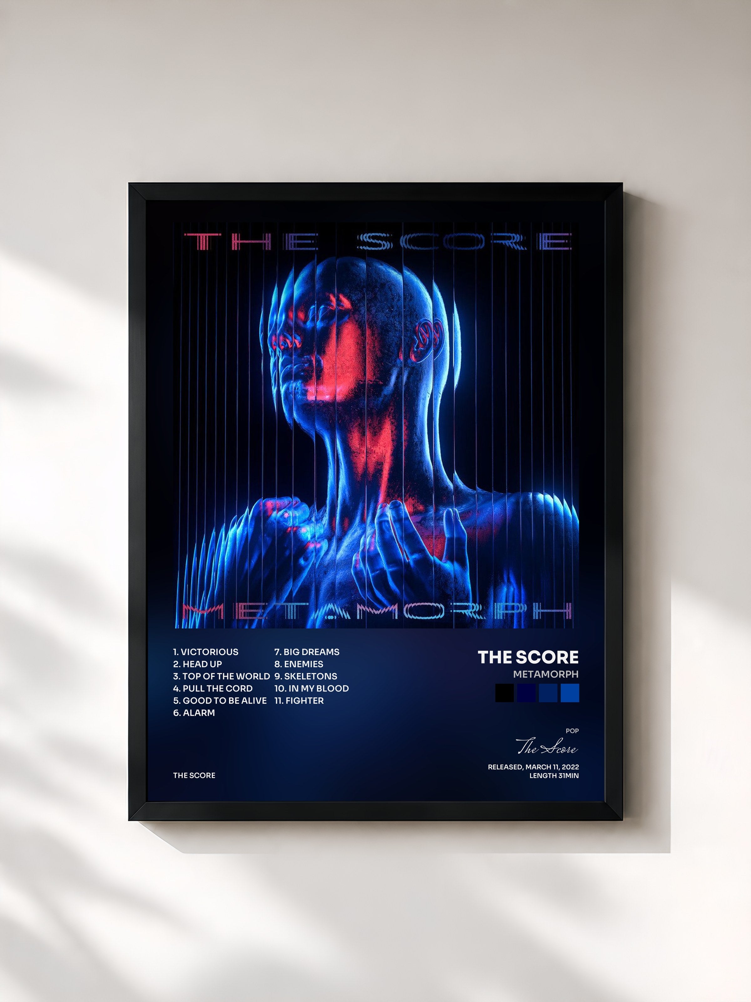 #noir Tableau de l'album Metamorph de The Score, cadre noir, imprimé et encadré en France