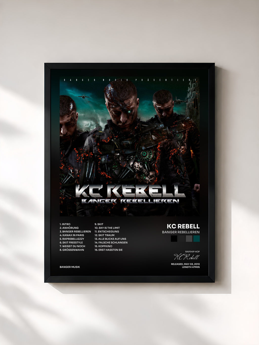 #noir Tableau de l'album Banger rebellieren de KC Rebell, cadre noir, imprimé et encadré en France