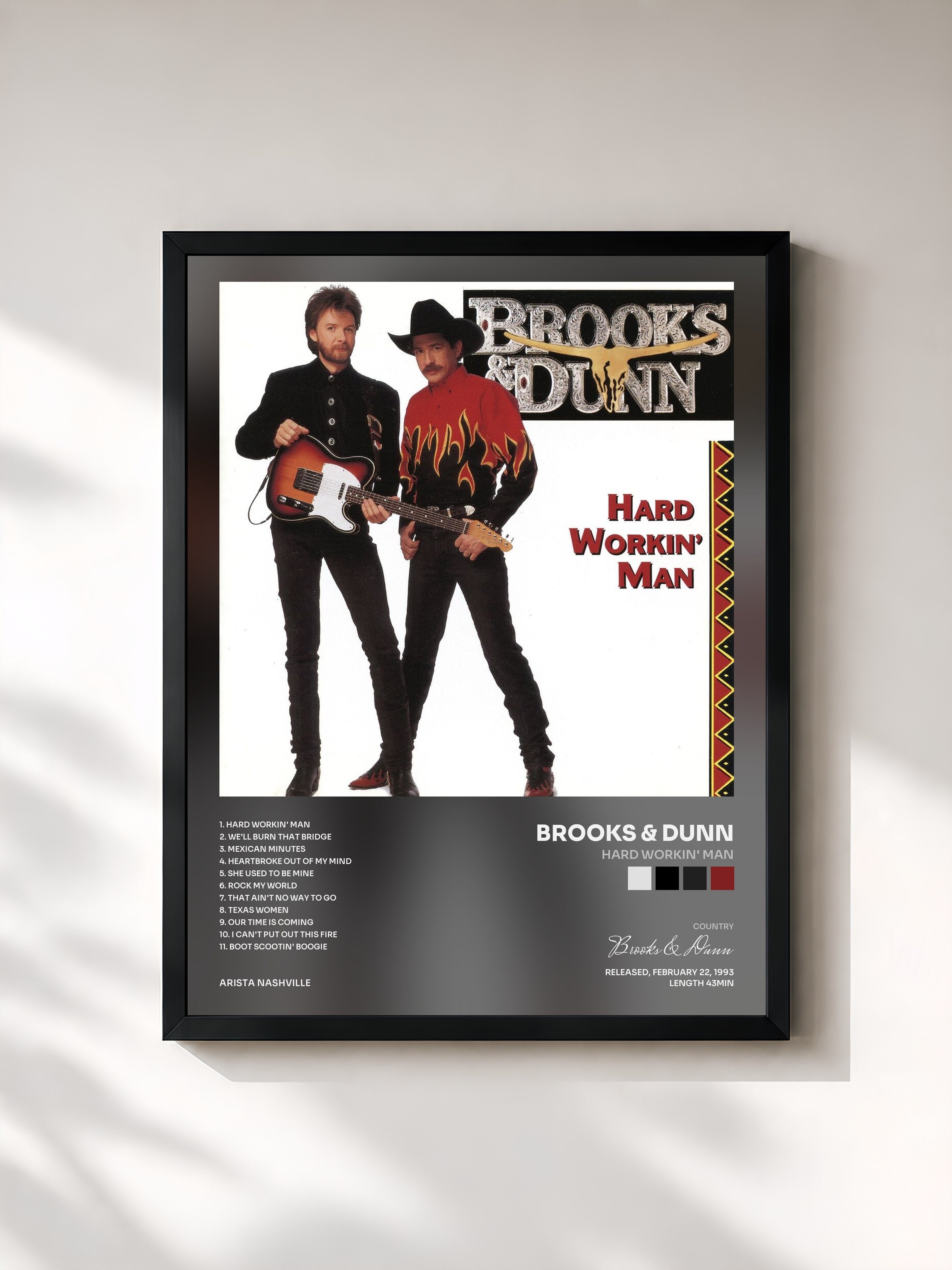 #noir Tableau de l'album Hard Workin' Man de Brooks & Dunn, cadre noir, imprimé et encadré en France