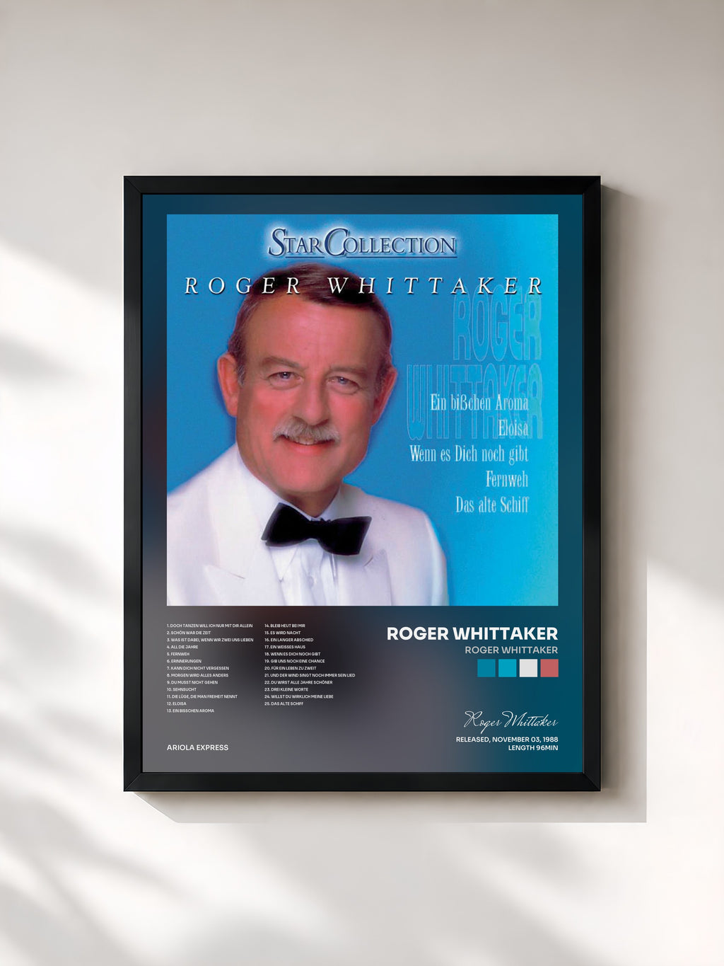 #noir Tableau de l'album Roger Whittaker de Roger Whittaker, cadre noir, imprimé et encadré en France