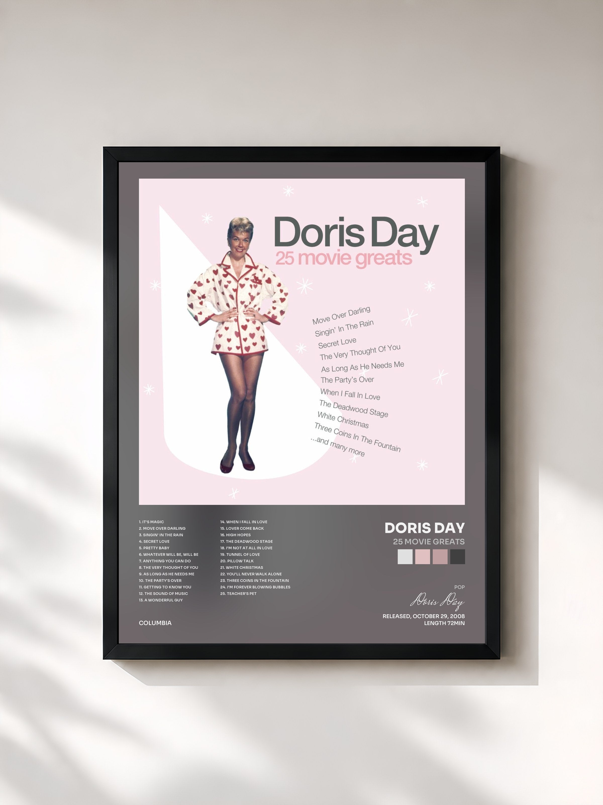 #noir Tableau de l'album 25 Movie Greats de Doris Day, cadre noir, imprimé et encadré en France