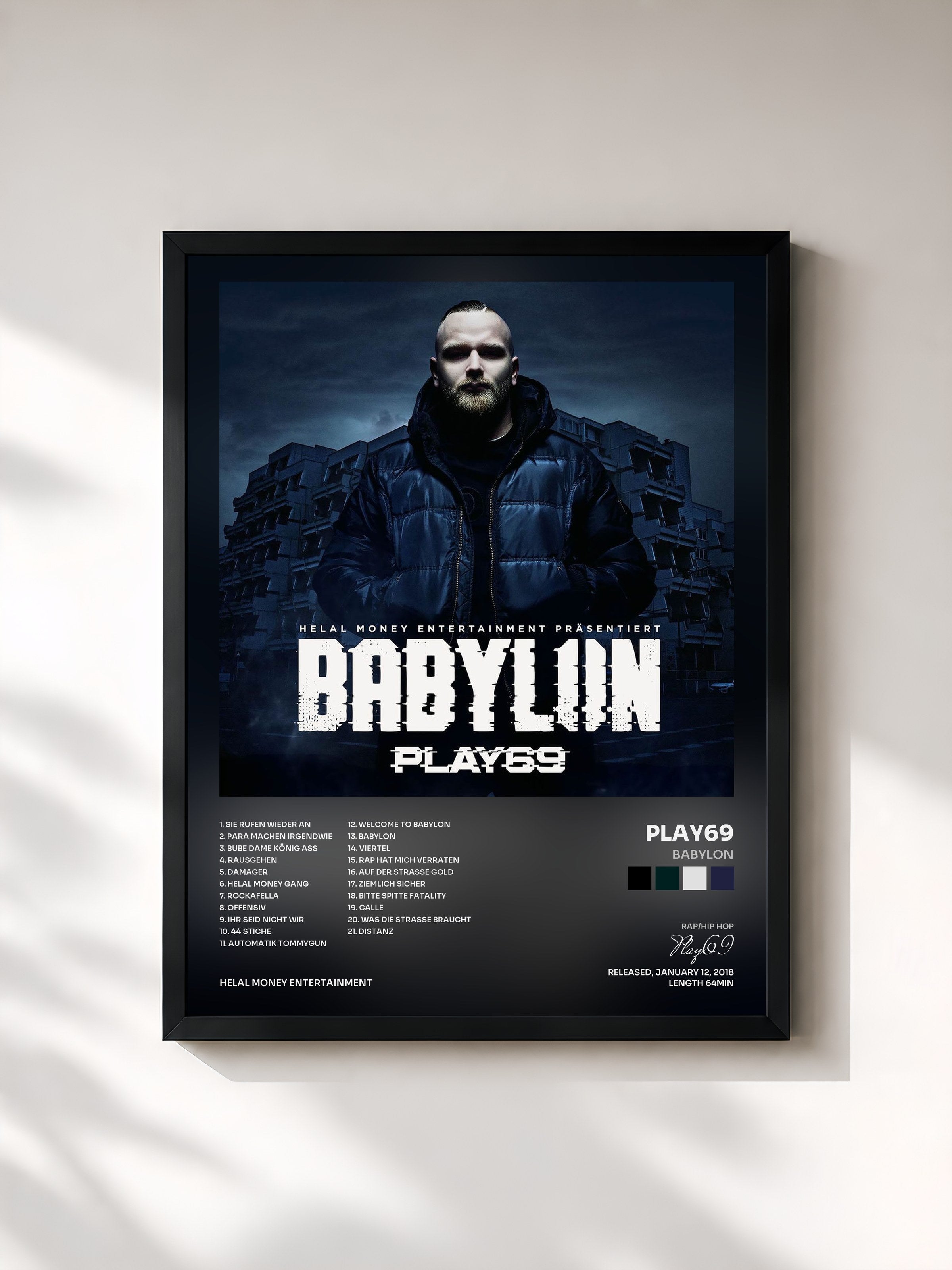 #noir Tableau de l'album Babylon de Play69, cadre noir, imprimé et encadré en France