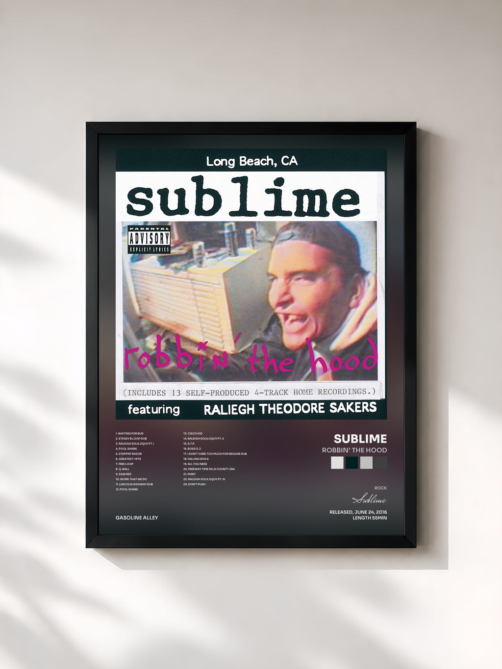 #noir Tableau de l'album Robbin' The Hood de Sublime, cadre noir, imprimé et encadré en France