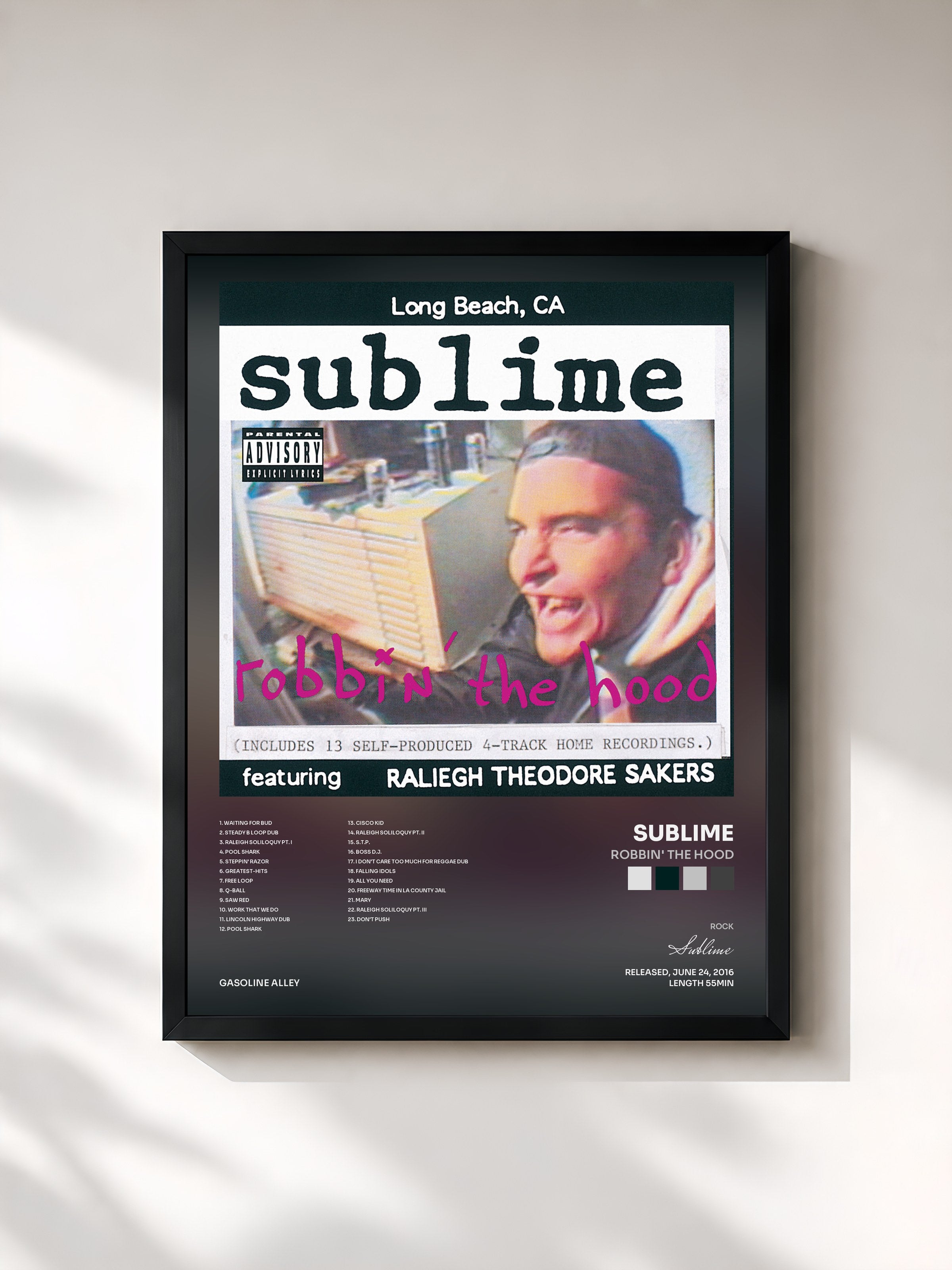 #noir Tableau de l'album Robbin' The Hood de Sublime, cadre noir, imprimé et encadré en France