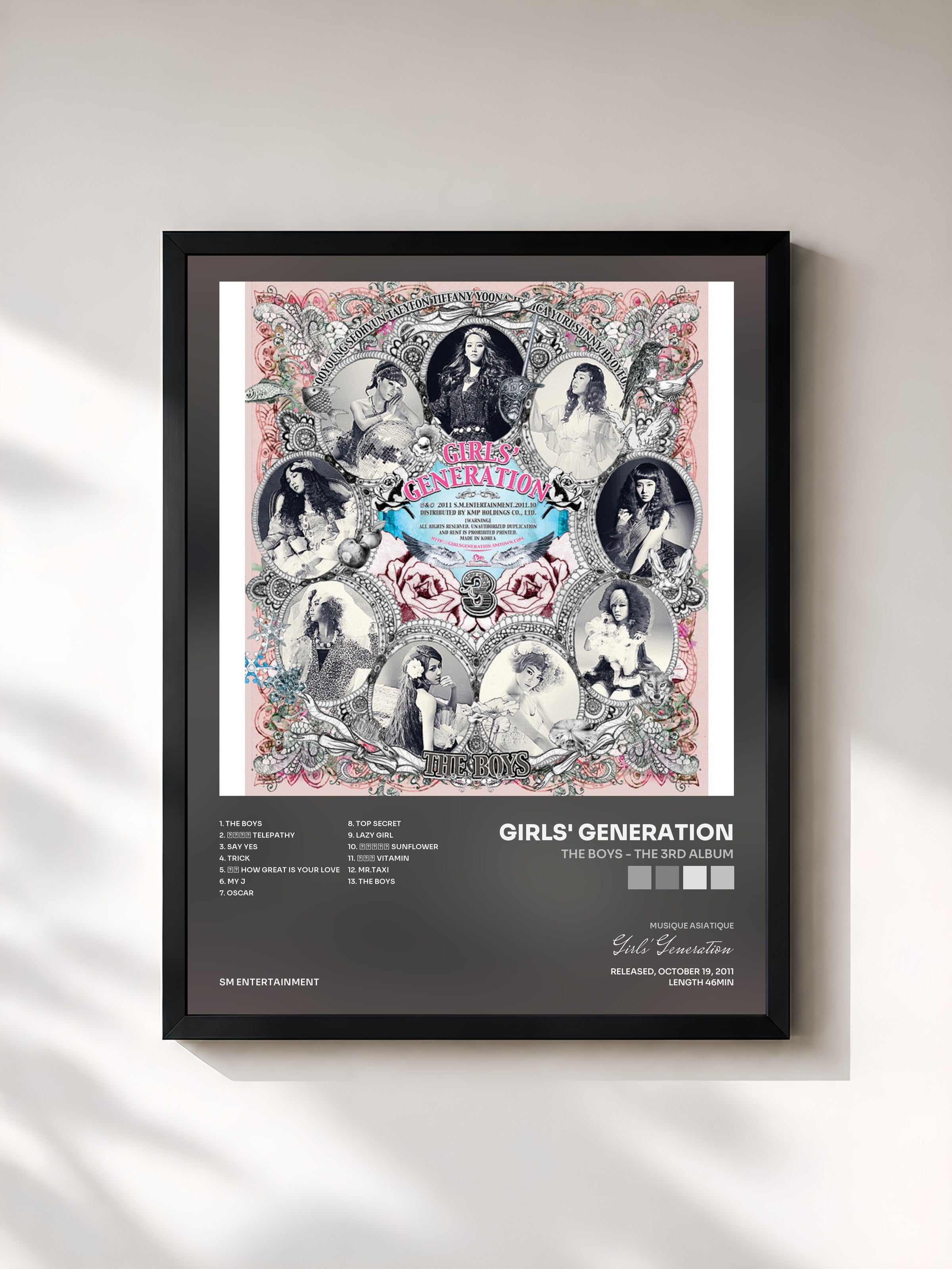 #noir Tableau de l'album The Boys - The 3rd Album de Girls' Generation, cadre noir, imprimé et encadré en France