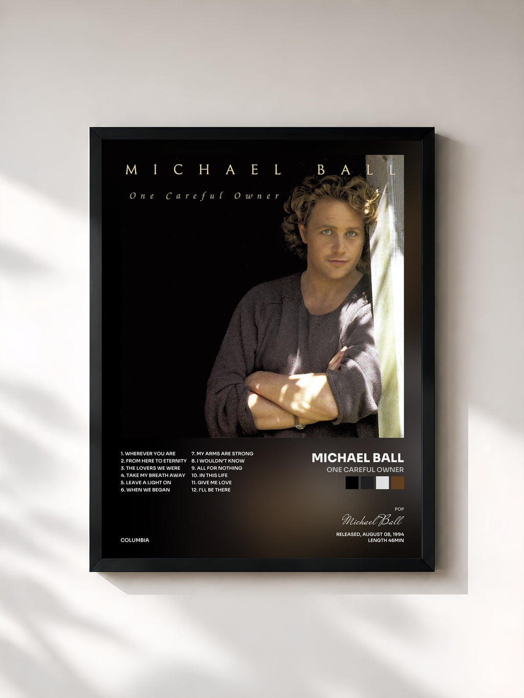 #noir Tableau de l'album One Careful Owner de Michael Ball, cadre noir, imprimé et encadré en France