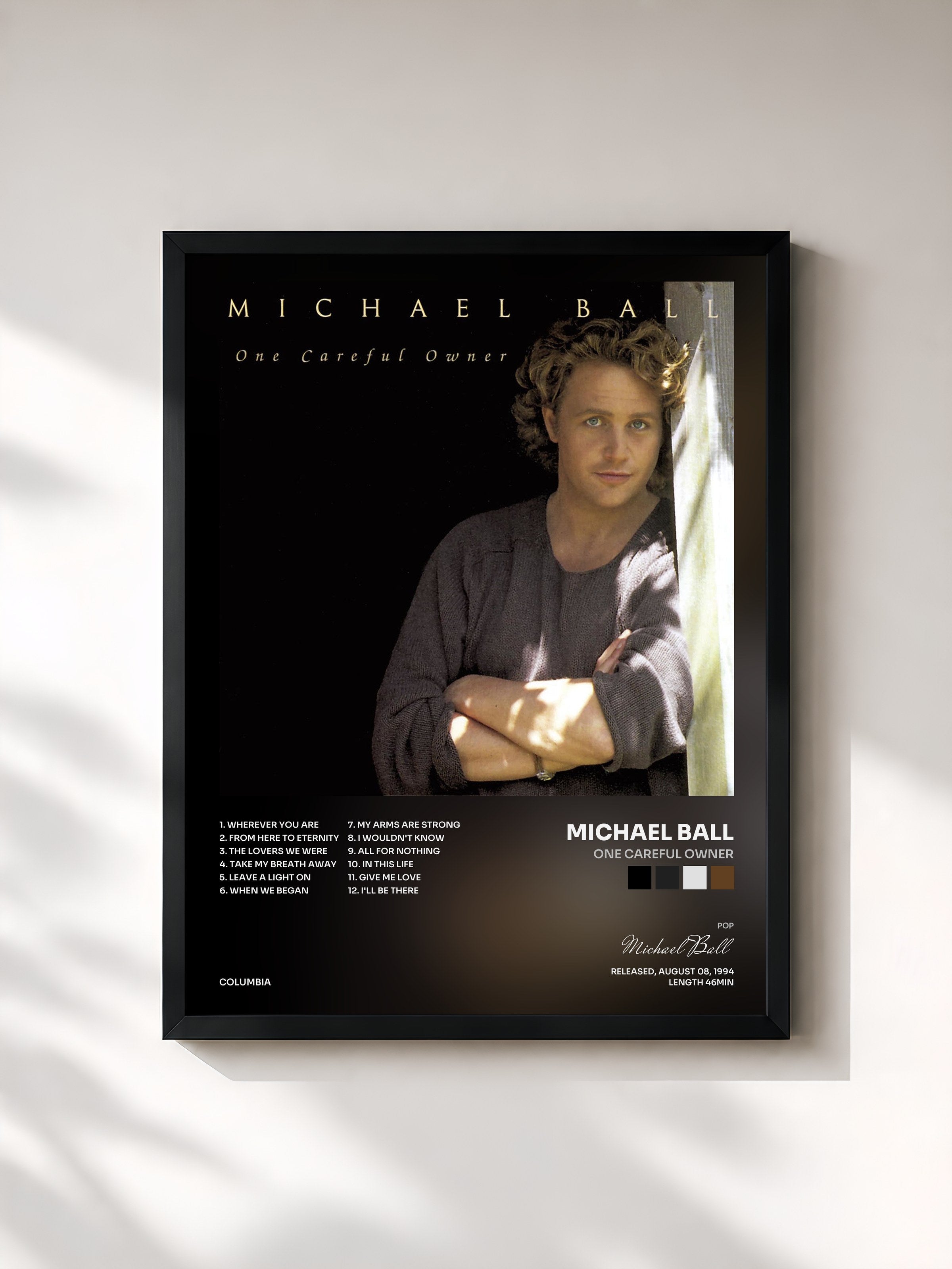 #noir Tableau de l'album One Careful Owner de Michael Ball, cadre noir, imprimé et encadré en France