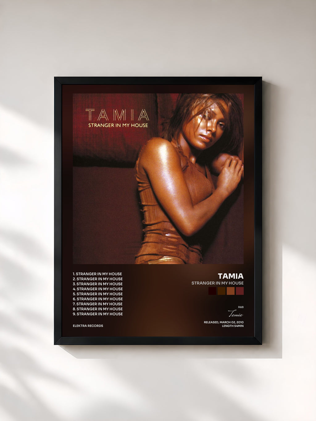 #noir Tableau de l'album Stranger in My House de Tamia, cadre noir, imprimé et encadré en France