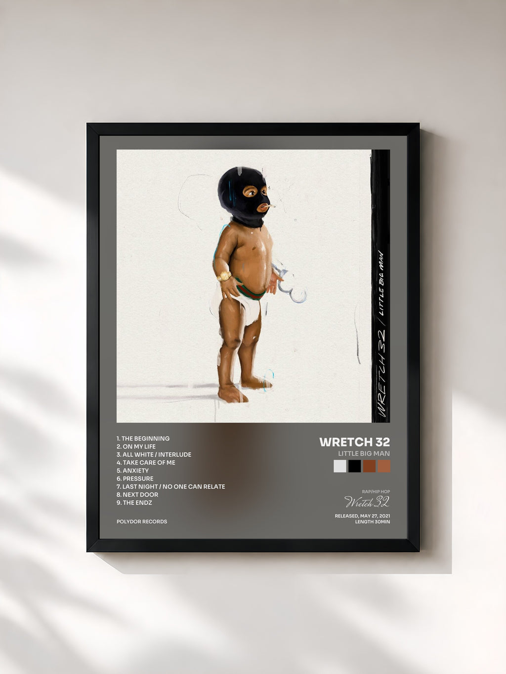 #noir Tableau de l'album little BIG Man de Wretch 32, cadre noir, imprimé et encadré en France