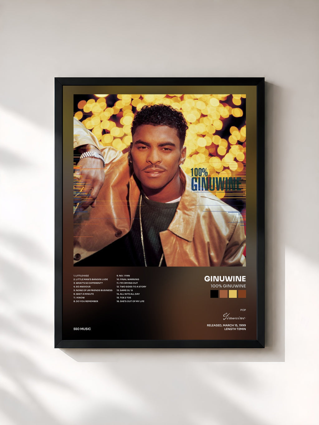 #noir Tableau de l'album 100% Ginuwine de Ginuwine, cadre noir, imprimé et encadré en France