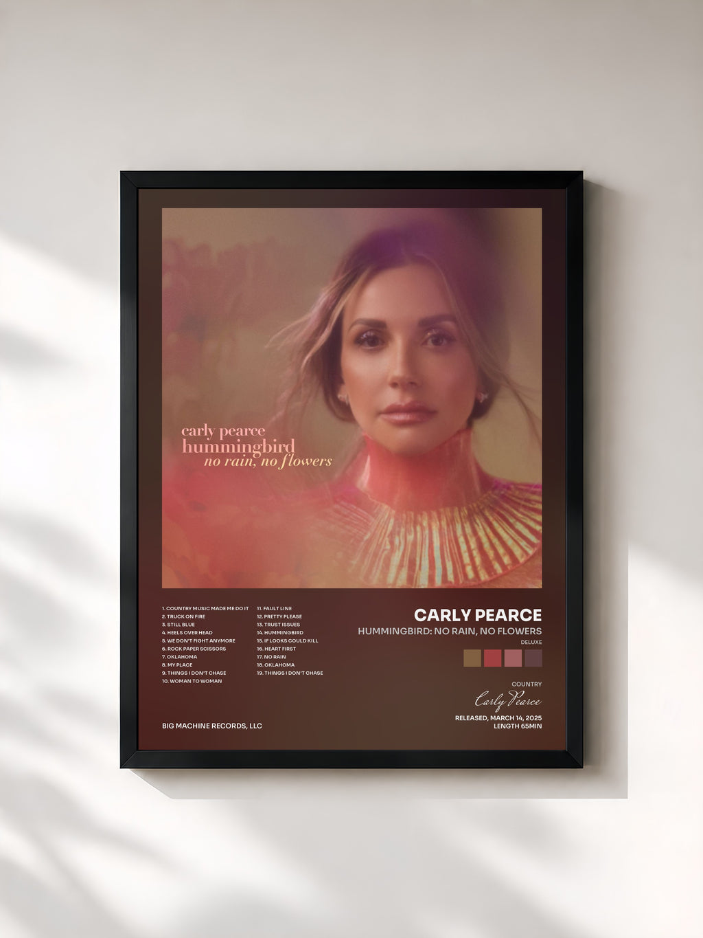 #noir Tableau de l'album hummingbird: no rain, no flowers (deluxe) de Carly Pearce, cadre noir, imprimé et encadré en France