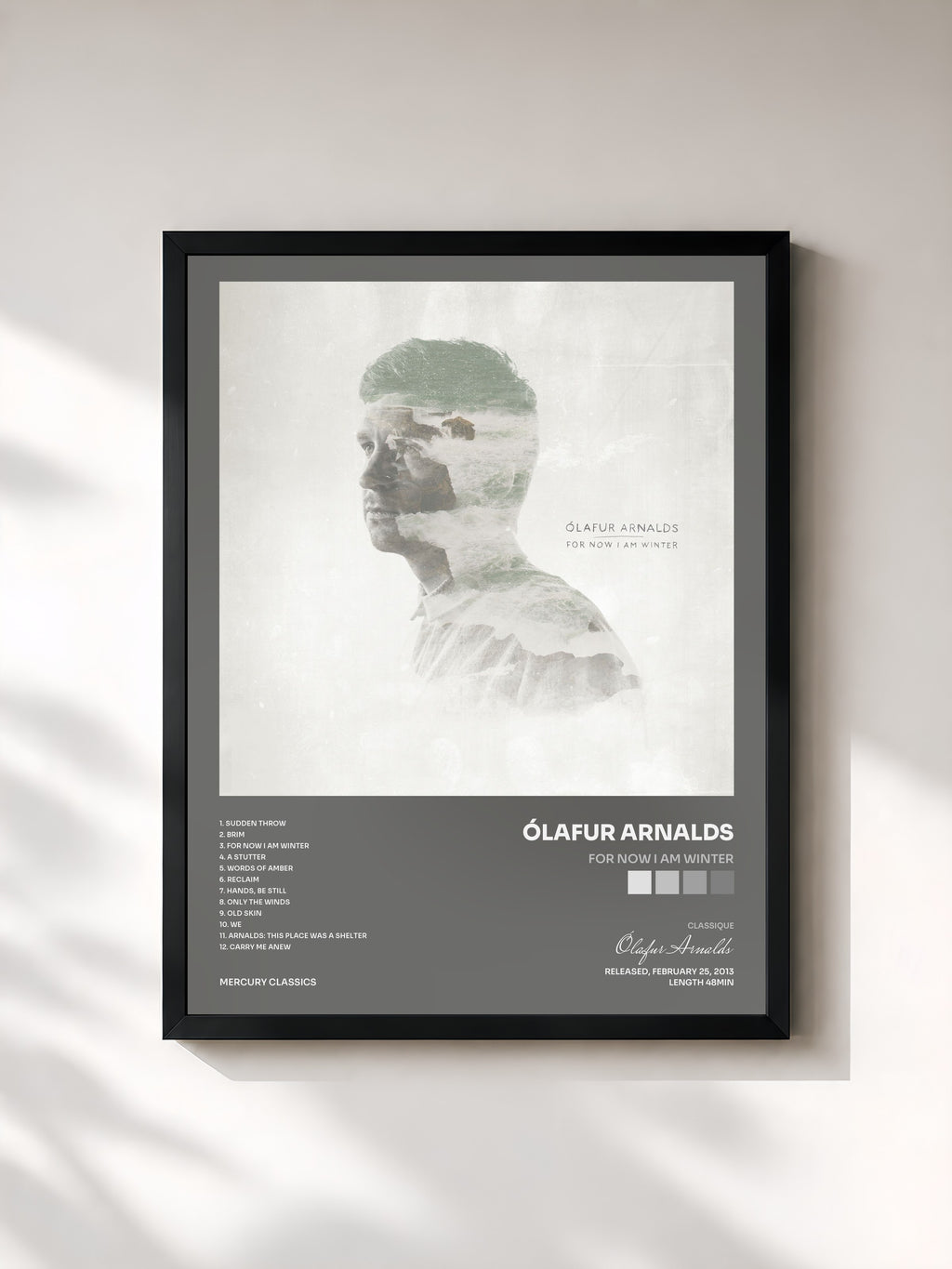#noir Tableau de l'album For Now I Am Winter de Ólafur Arnalds, cadre noir, imprimé et encadré en France