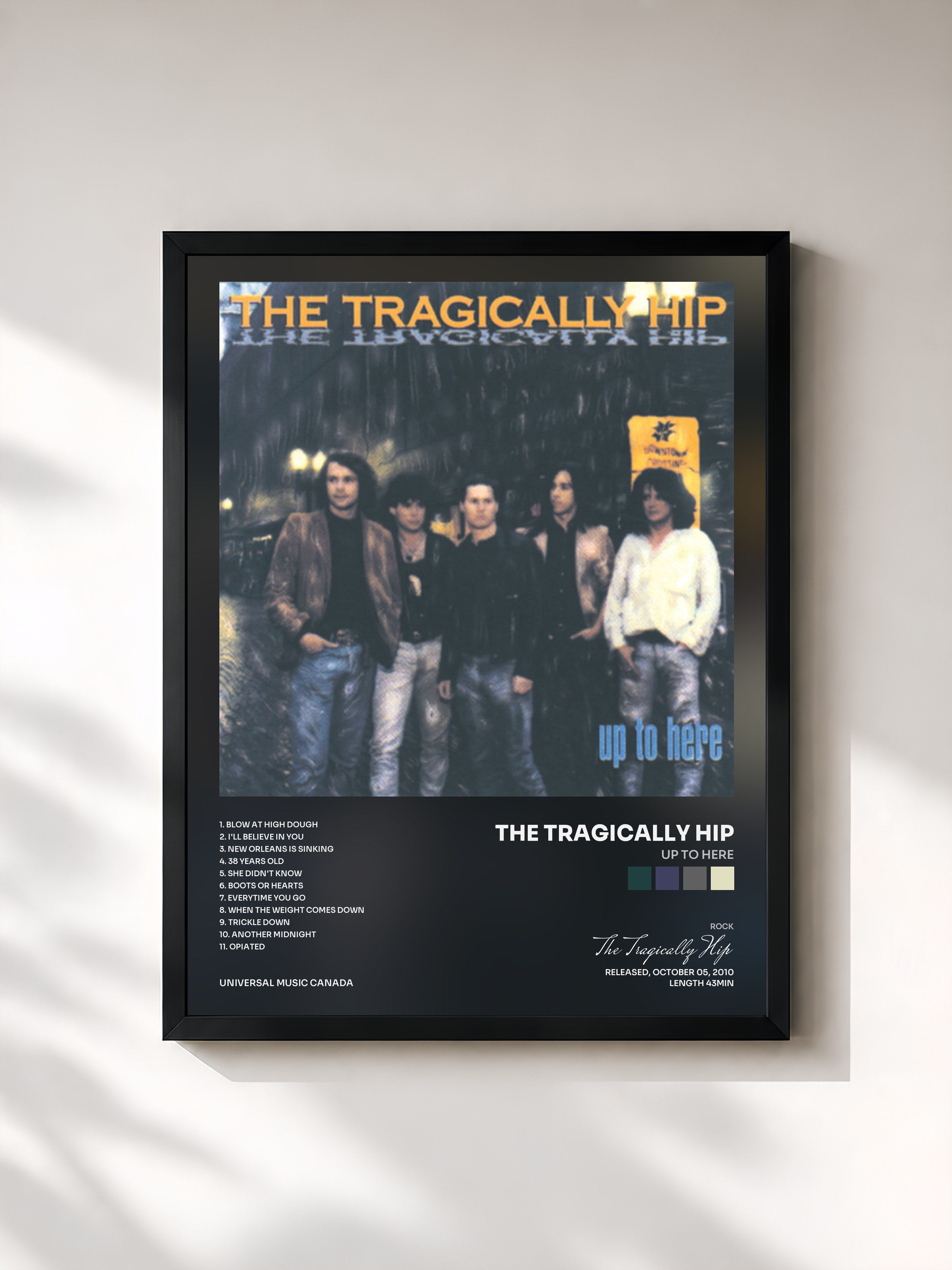 #noir Tableau de l'album Up To Here de The Tragically Hip, cadre noir, imprimé et encadré en France