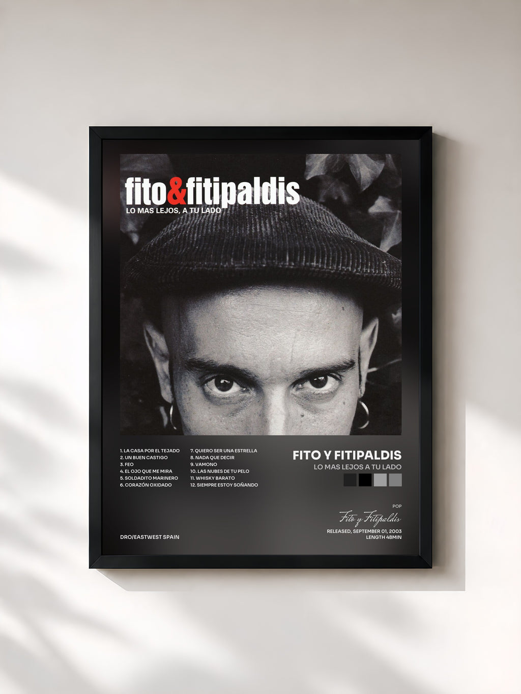 #noir Tableau de l'album Lo mas lejos a tu lado de Fito y Fitipaldis, cadre noir, imprimé et encadré en France