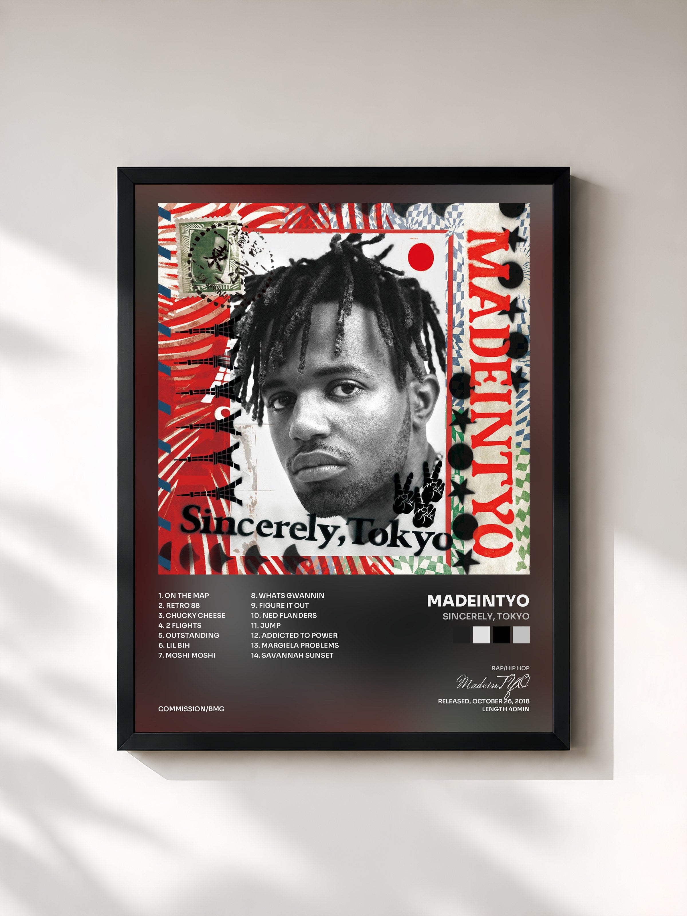 #noir Tableau de l'album Sincerely, Tokyo de MadeinTYO, cadre noir, imprimé et encadré en France
