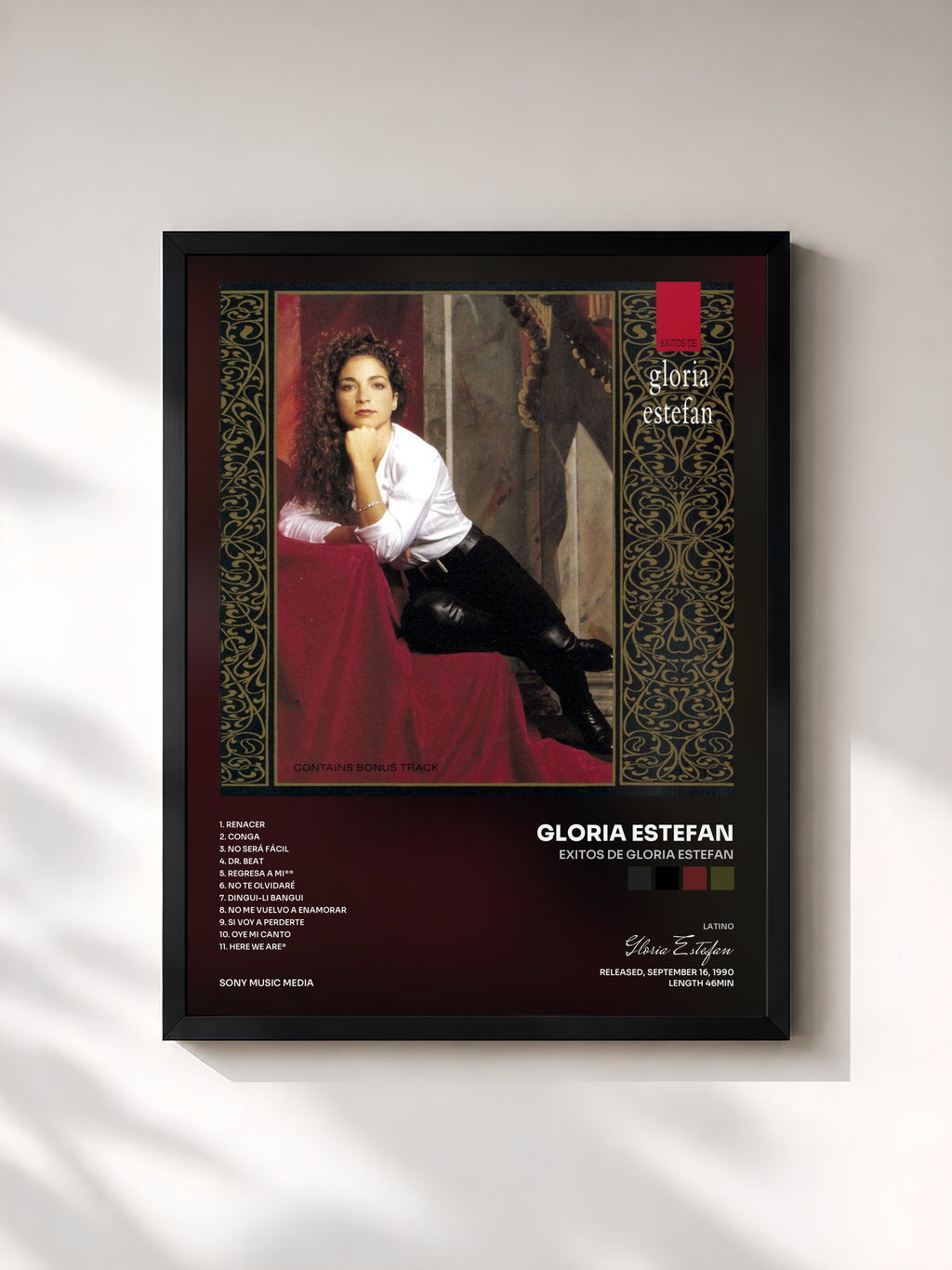 #noir Tableau de l'album Exitos de gloria estefan de Gloria Estefan, cadre noir, imprimé et encadré en France