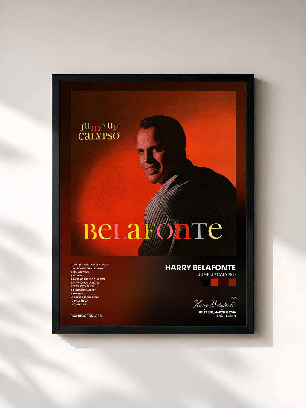 #noir Tableau de l'album Jump Up Calypso de Harry Belafonte, cadre noir, imprimé et encadré en France