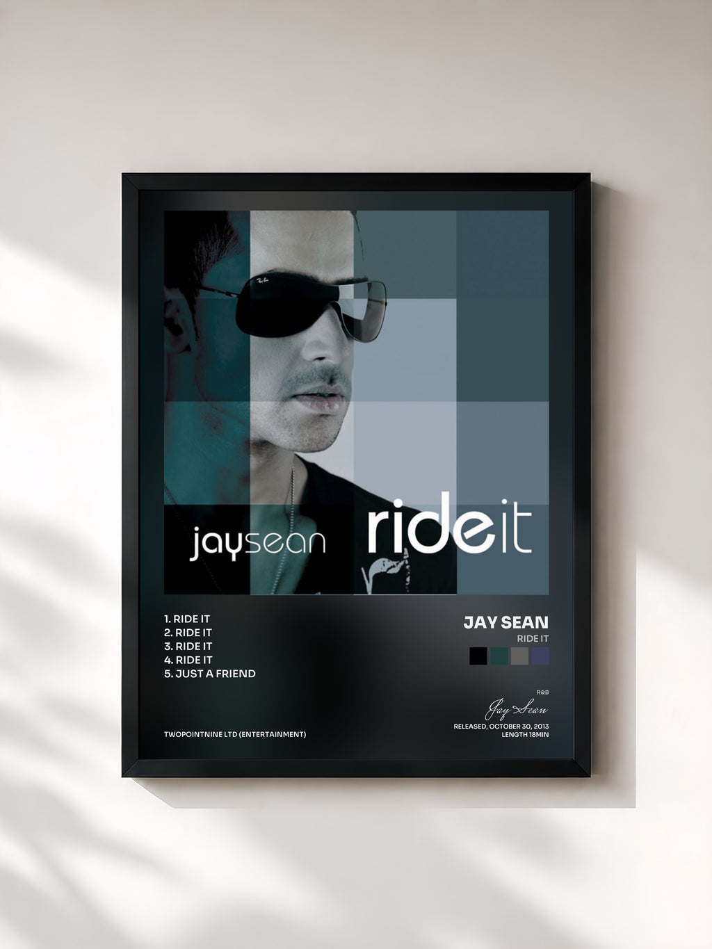 #noir Tableau de l'album Ride It de Jay Sean, cadre noir, imprimé et encadré en France