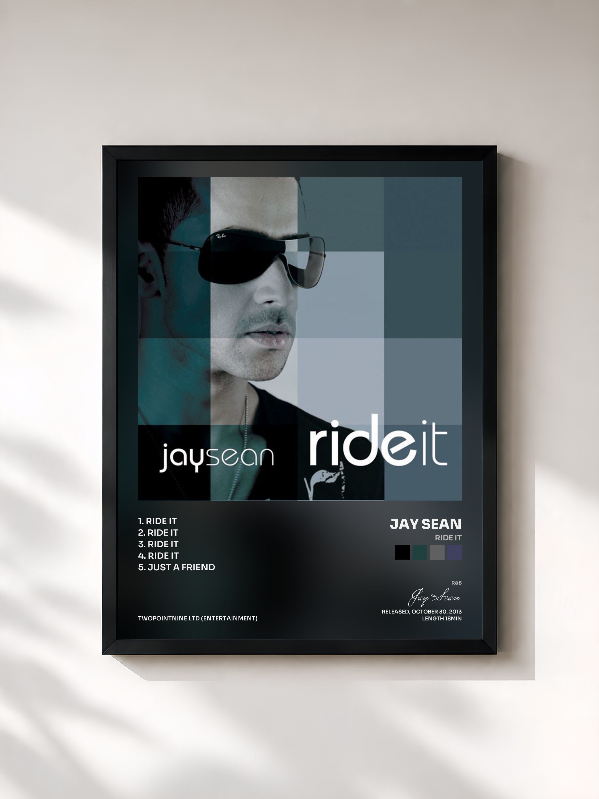 #noir Tableau de l'album Ride It de Jay Sean, cadre noir, imprimé et encadré en France