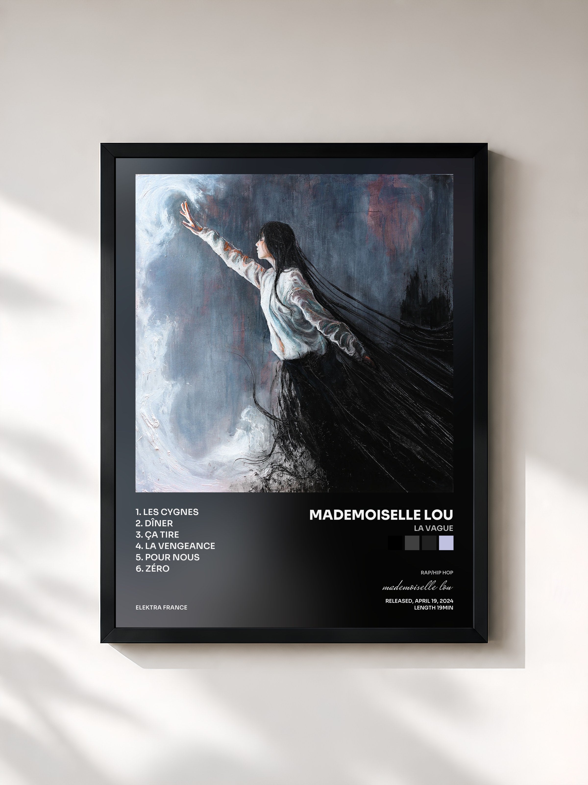 #noir Tableau de l'album LA VAGUE de mademoiselle lou, cadre noir, imprimé et encadré en France