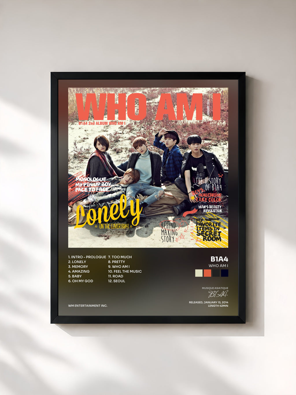 #noir Tableau de l'album Who Am I de B1A4, cadre noir, imprimé et encadré en France