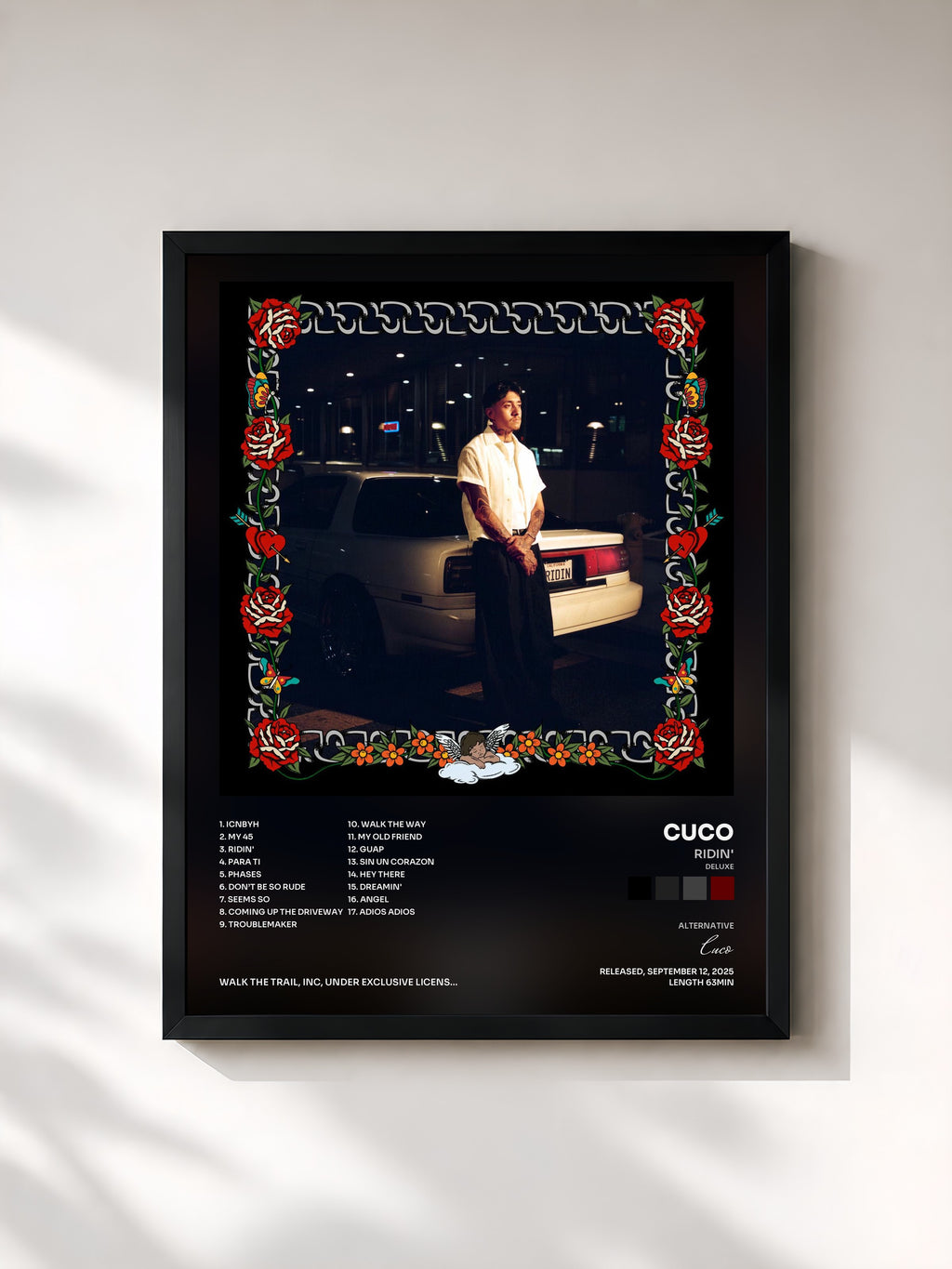 #noir Tableau de l'album Ridin' (Deluxe) de Cuco, cadre noir, imprimé et encadré en France