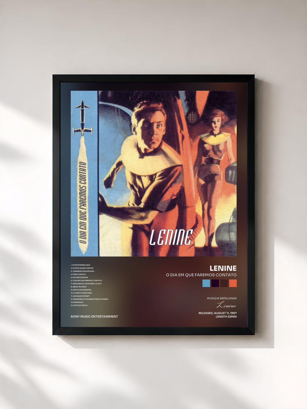 #noir Tableau de l'album O Dia em que Faremos Contato de Lenine, cadre noir, imprimé et encadré en France